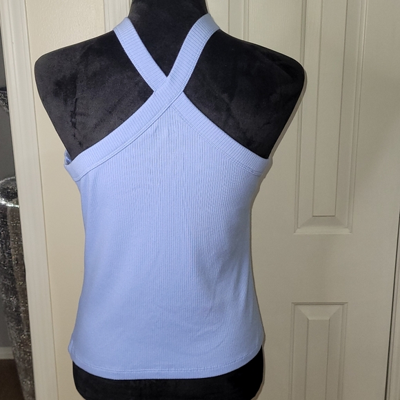 SO Juniors Criss Cross Halter Ribbed Tank Top Blue Junior  XL - Picture 2 of 6